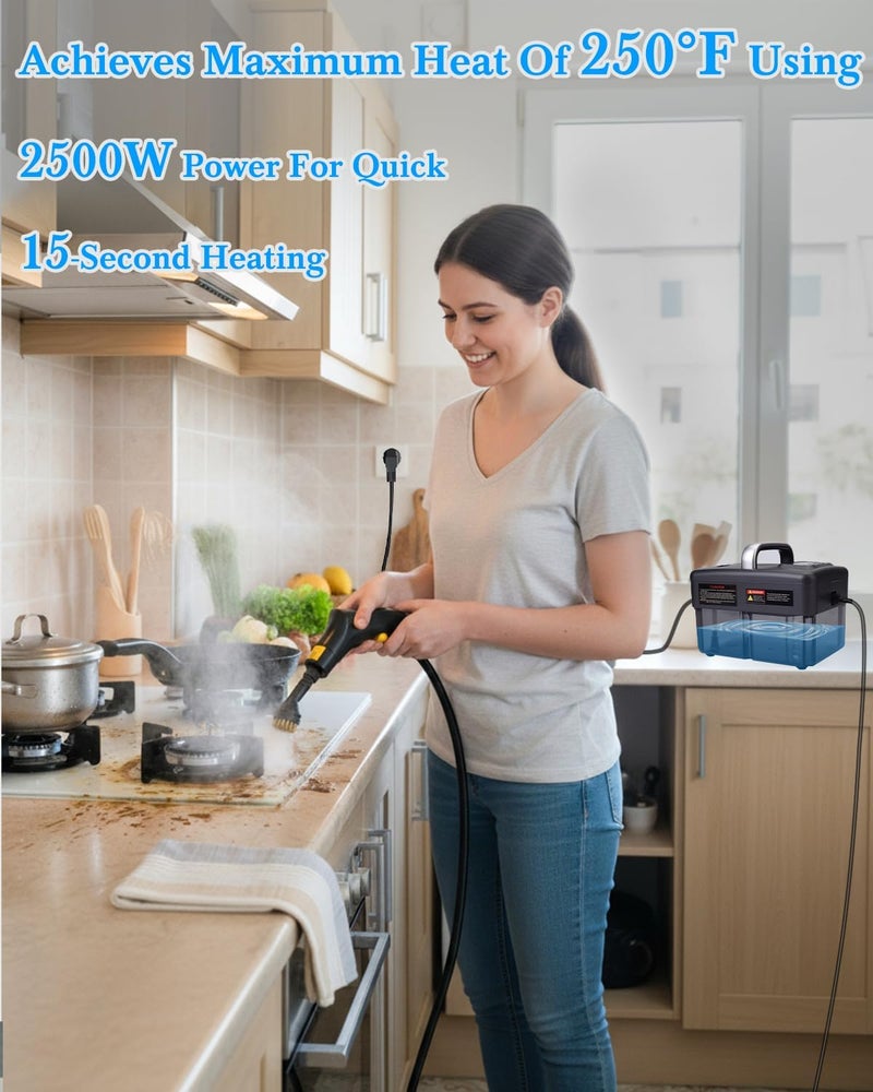 mecmic Steam Cleaner for Home - 1600ML Water Tank 15s Heat-Up Portable Steamer for Cleaning, 6 Level Adjustable, 2500W, 45PSI, 250°F Steam, Handheld Steam Cleaner for Car Detailing, Grease, Tile,Grout - Image 2